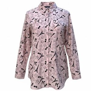 Karl Lagerfeld Paris Eiffel Tower Pink and Black Logo Blouse Size L
